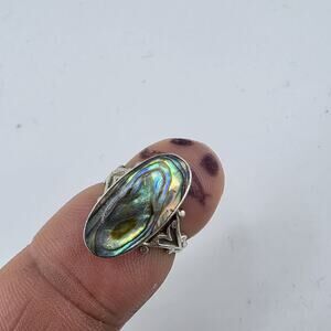 Abalone Shell Gemstone Ring 925 Sterling Silver Ring Silver Statement Ring